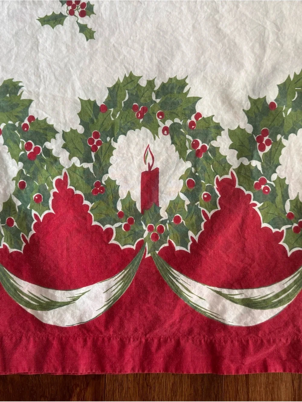 Vintage 1950-1960’s Christmas Cotton Pillowcase - Candles & Holly